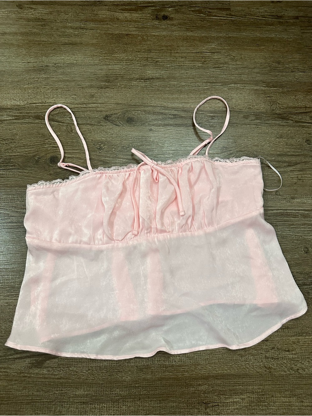 No Boundaries Pale Pink Satin Cami with Lace Trim